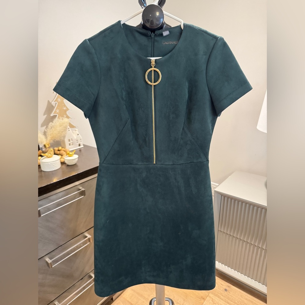 Calvin Klein Dark Teal Dress with Gold Zipper